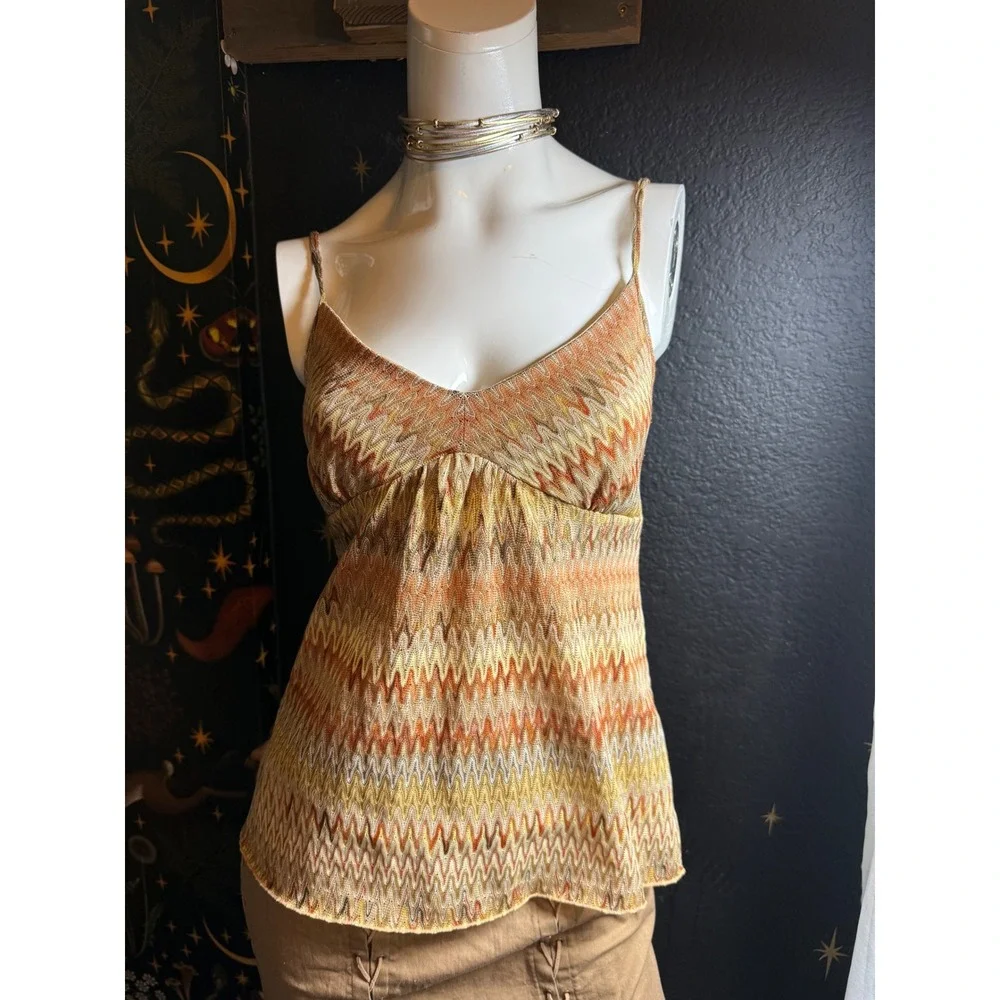 Ann Taylor LOFT Orange Chevron Zigzag Knit Empire Waist Camisole Top Small